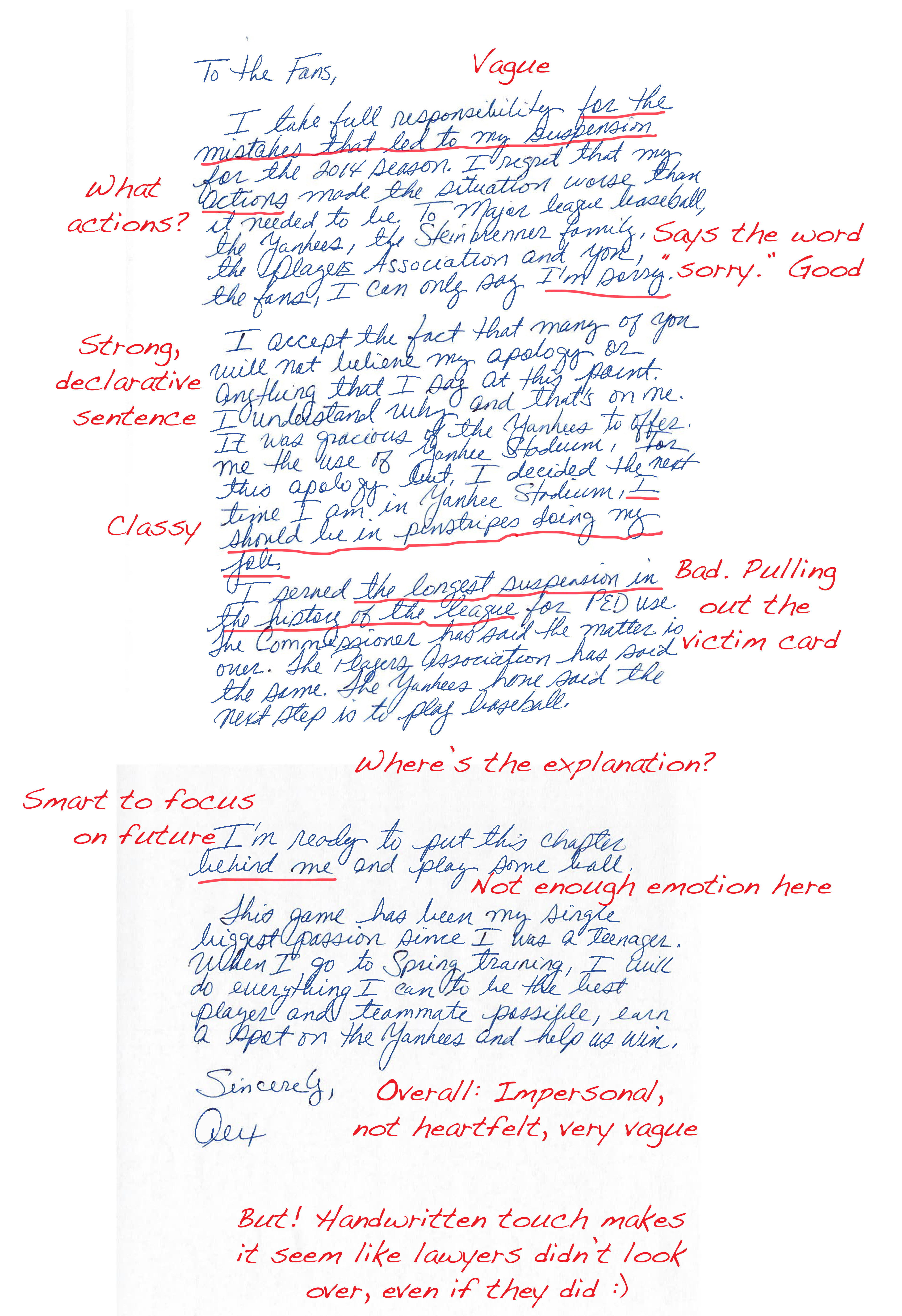 We Asked 5 Public Apology Experts To Critique A-Rod’s Handwritten Note. They Were Not Impressed