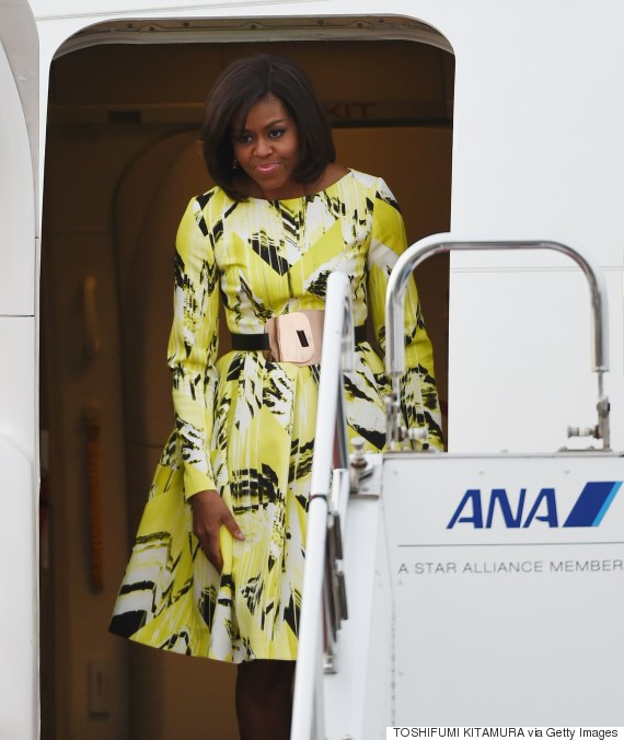 Michelle Obama Arrives In Japan In Jet-Setting Kenzo Dress