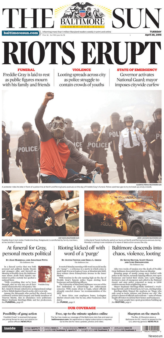 The Baltimore Sun Front Page Captures Violence And Mourning