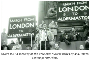 Bayard Rustin speaking at the 1958 Anti-Nuclear Rally England. Image: Contemporary Films.
