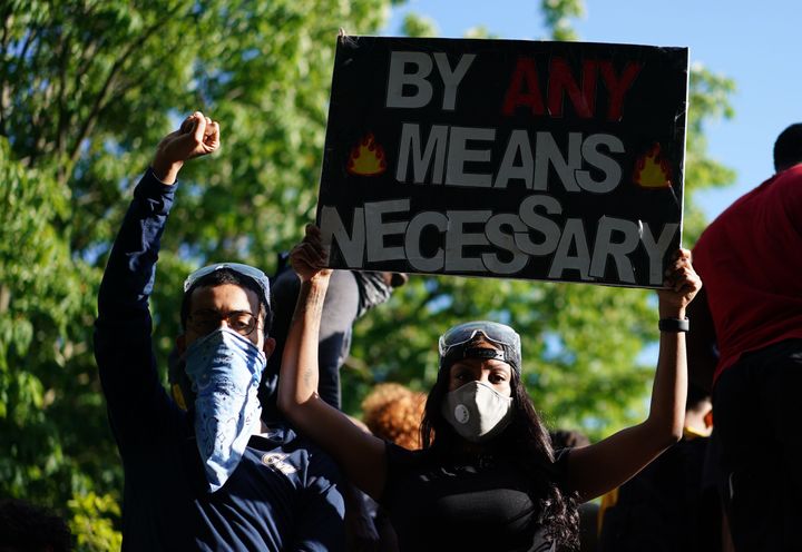 Demonstrators protesting the death of George Floyd near the White House on May 31, 2020, in Washington, D.C.&nbsp;