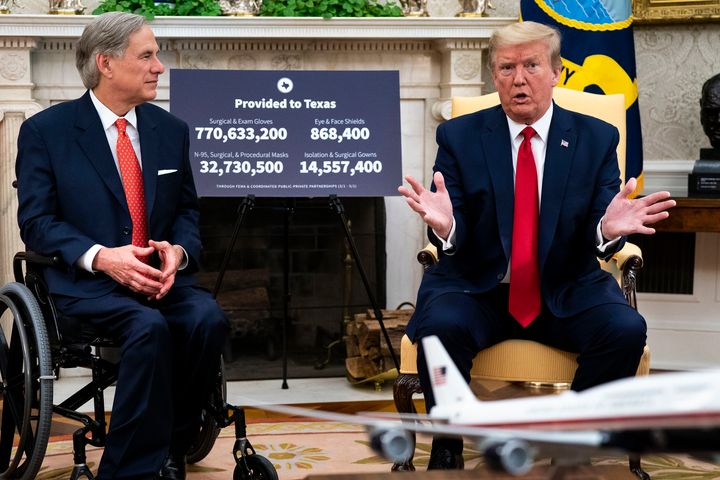 Texas Governor Greg Abbott and Trump. Abbot has similarly followed Trump's lead in largely ignoring the coronavirus until thi