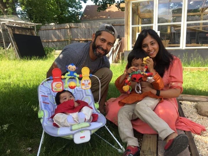 Smita Nadia Hussain, a Bengali American, with her Salvadoran American husband and their two children.