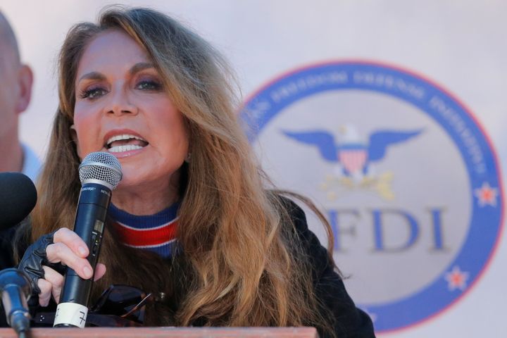 Pamela Geller speaks during a far-right rally in New York City in 2017.