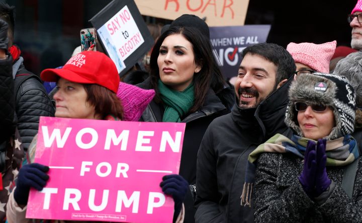 Laura Loomer (center) stands across from the Women's March in New York City on Jan. 19, 2019.