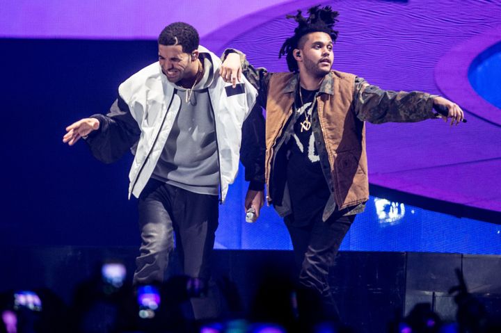 Drake and The Weeknd perform onstage during Drake's "Nothing Was the Same" world tour on March 16, 2014.